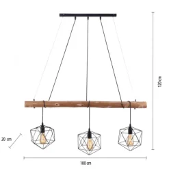 Pendelleuchte modern, Holz, schwarz, 3-flammig, Drahtkörbe, E27 Fassung
