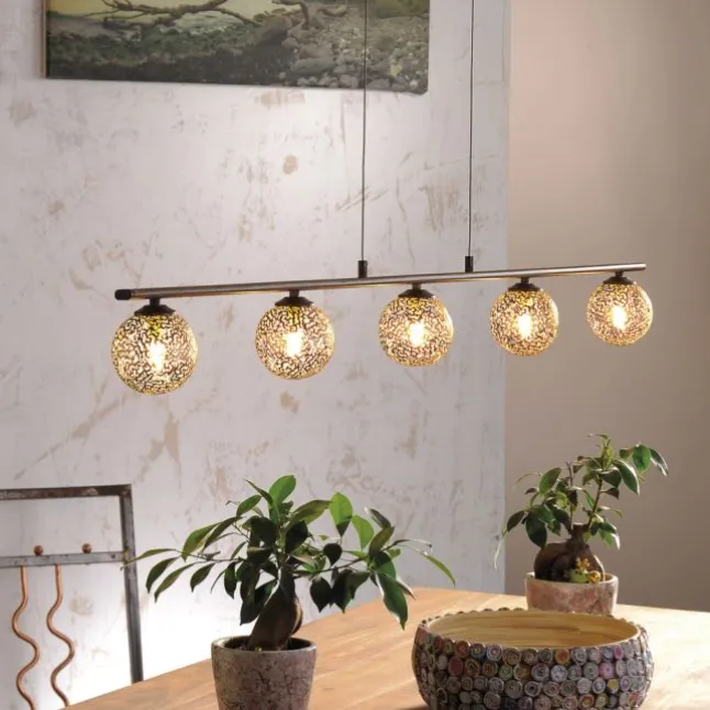 Pendelleuchte, rost, braun-gold, Landhaus-Stil, lichtdurchlässiges Muster