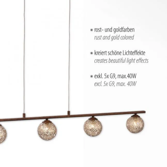 Pendelleuchte, rost, braun-gold, Landhaus-Stil, lichtdurchlässiges Muster