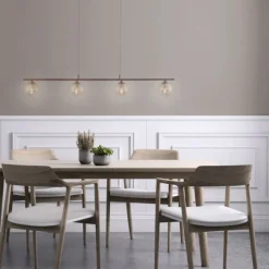 Pendelleuchte, rostfarben, 4 goldfarbene Leuchtköpfe, Landhaus-Stil, modern