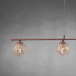 Pendelleuchte, rostfarben, 4 goldfarbene Leuchtköpfe, Landhaus-Stil, modern