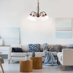 Pendelleuchte, rostfarben, Landhaus-Stil, 5-flammig, E14 Fassung