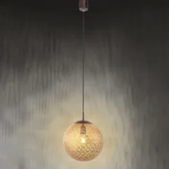Pendelleuchte, rost-gold, Kugelform, E27 Fassung, lichtdurchlässiges Muster