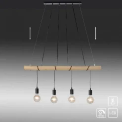 Pendelleuchte, schwarz, holz, dimmbar, E27, IP20, warmweiß