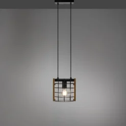 Pendelleuchte schwarz Industrial Style Holz Metall
