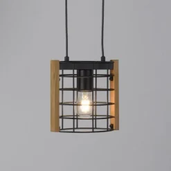 Pendelleuchte schwarz Industrial Style Holz Metall
