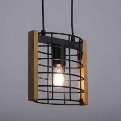 Pendelleuchte schwarz Industrial Style Holz Metall