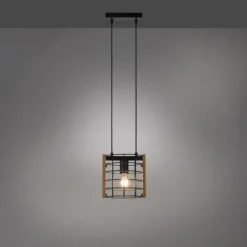 Pendelleuchte schwarz Industrial Style Holz Metall