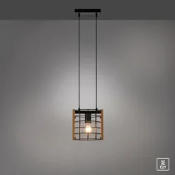 Pendelleuchte schwarz Industrial Style Holz Metall