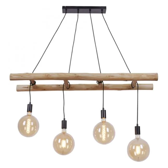 Pendelleuchte schwarz Retro Design Holzleiter 4-flammig Eukalyptusholz