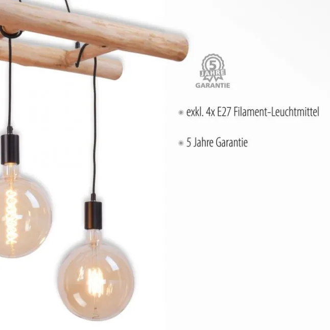 Pendelleuchte schwarz Retro Design Holzleiter 4-flammig Eukalyptusholz