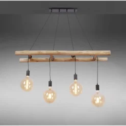 Pendelleuchte schwarz Retro Design Holzleiter 4-flammig Eukalyptusholz