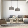 Pendelleuchte, Stoff, grau, E27, Holz, 2-flammig