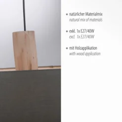 Pendelleuchte, Stoff, grau, E27, Holz, 2-flammig