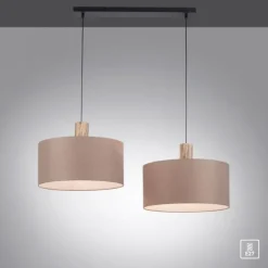 Pendelleuchte, Stoff, leinen-natur, E27, Holz, 2-flammig