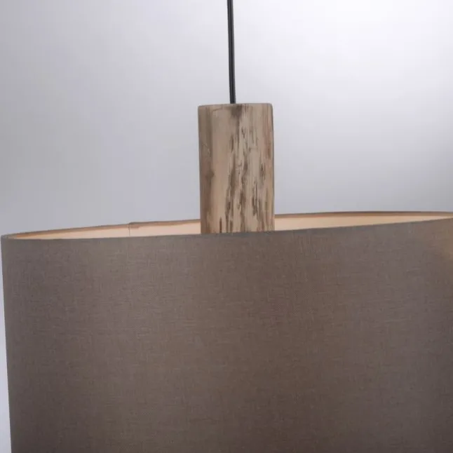 Pendelleuchte, Stoff, leinen-natur, E27, Holz, 2-flammig