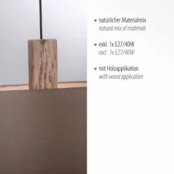 Pendelleuchte, Stoff, leinen-natur, E27, Holz, 2-flammig