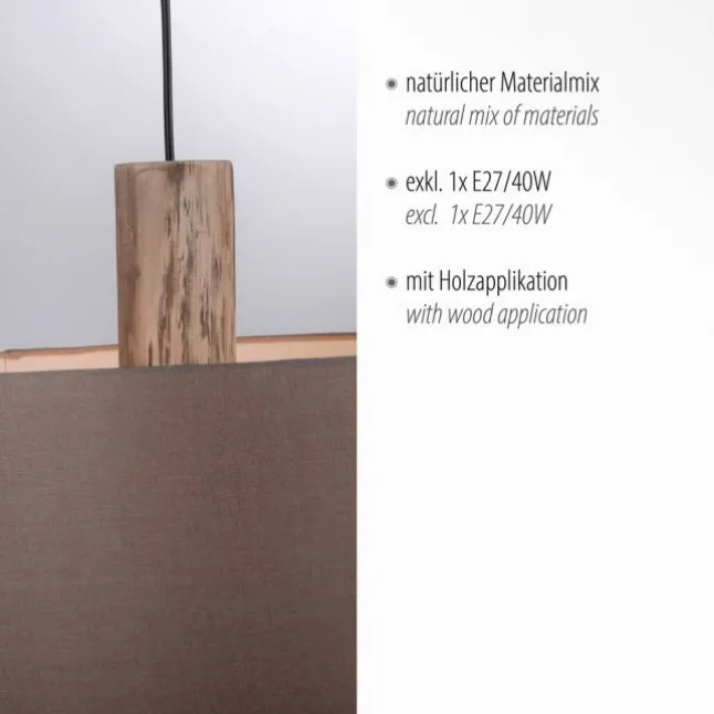 Pendelleuchte, Stoff, leinen-natur, E27, Holz, 2-flammig