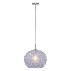 Pendelleuchte, weiß-blaustichig, Glas, Retro Stil, E27 Fassung, Ø 35cm