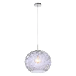 Pendelleuchte, weiß-blaustichig, Glas, Retro Stil, E27 Fassung, Ø 35cm