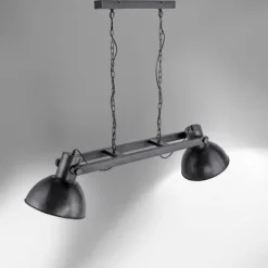 Pendelleuchte, 2 x E27, metallic-schwarz, Retro+Industrial Stil,