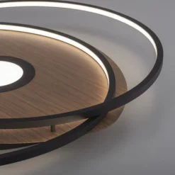 Q-AMIRA, LED-Deckenleuchte, Holzdekor, Stahl, CCT, dimmbar, Smart Home