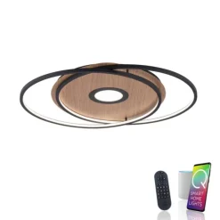 Q-AMIRA, LED-Deckenleuchte, Holzdekor, Stahl, CCT, dimmbar, Smart Home
