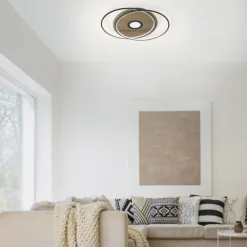 Q-AMIRA, LED-Deckenleuchte, Holzdekor, Stahl, CCT, dimmbar, Smart Home