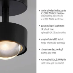 Schöner Wohnen-Kollektion Deckenleuchte Strahler KULU, schwarz, 1-Flammig, dreh- und schwenkbar