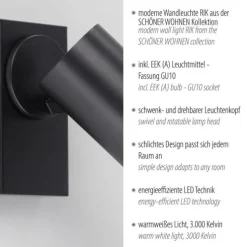Schöner Wohnen-Kollektion LED Wand- und Deckenleuchte RIK, schwarz, einflammig