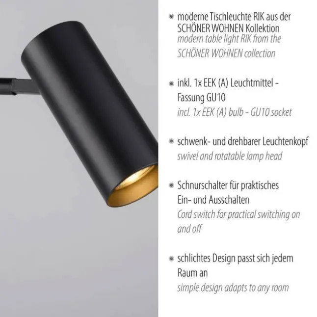 Schöner Wohnen-Kollektion LED Tischleuchte RIK, schwarz, EEK A, dreh-und schwenkbar, Schnurschalter