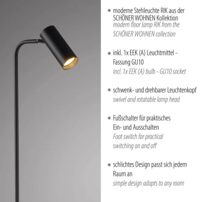 Schöner Wohnen-Kollektion LED Stehleuchte RIK, schwarz, dreh-und schwenkbar, Schnurschalter
