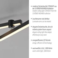 Schöner Wohnen-Kollektion LED Deckenleuchte STRAIGHT, schwarz, Arme schwenkbar