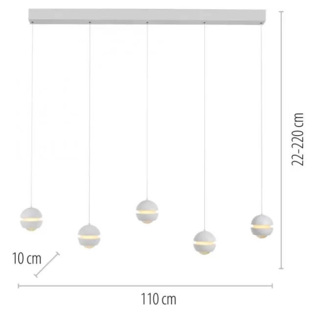 Schöner Wohnen-Kollektion LED Pendelleuchte LINI, weiss, 5-flammig, höhenverstellbar