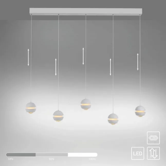 Schöner Wohnen-Kollektion LED Pendelleuchte LINI, weiss, 5-flammig, höhenverstellbar