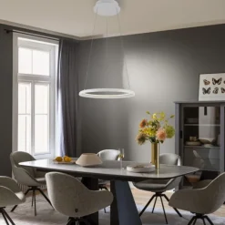 Schöner Wohnen-Kollektion LED Pendelleuchte QUILLO, weiss, rund, dimmbar, Lift