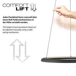 Schöner Wohnen-Kollektion LED Pendelleuchte QUILLO, schwarz, dimmbar, Comfort Lift