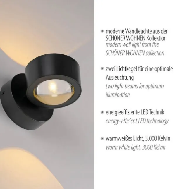 Schöner Wohnen-Kollektion LED Wandleuchte CHIA, schwarz, Up- & Downlight