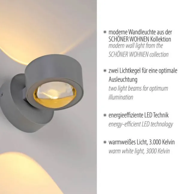 Schöner Wohnen-Kollektion LED Wandleuchte CHIA, silber, Up- & Downlight