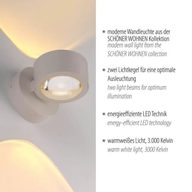 Schöner Wohnen-Kollektion LED Wandleuchte CHIA, Sandfarben, Up- & Downlight