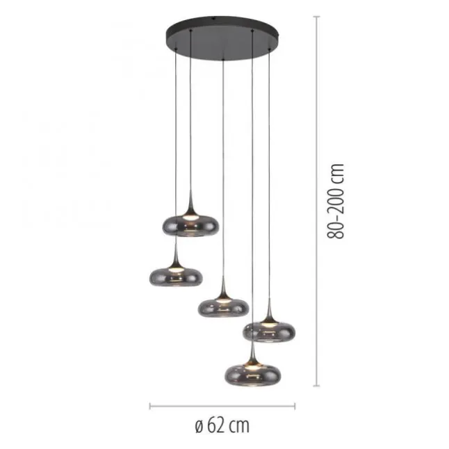 Schöner Wohnen-Kollektion LED Pendelleuchte POSH, grau, 5-flammig, dimmbar