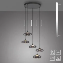 Schöner Wohnen-Kollektion LED Pendelleuchte POSH, grau, 5-flammig, dimmbar