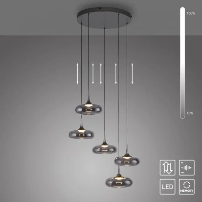 Schöner Wohnen-Kollektion LED Pendelleuchte POSH, grau, 5-flammig, dimmbar