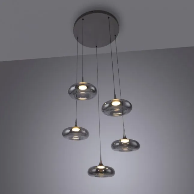 Schöner Wohnen-Kollektion LED Pendelleuchte POSH, grau, 5-flammig, dimmbar