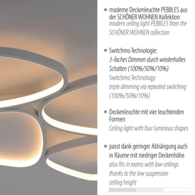 Schöner Wohnen-Kollektion LED Deckenleuchte PEBBLES, weiss, dimmbar