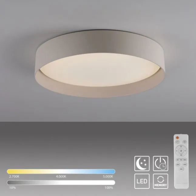 Schöner Wohnen-Kollektion LED Deckenleuchte TAVOLI, Sandfarben, rund D=39cm, dimmbar, Fernbedienung
