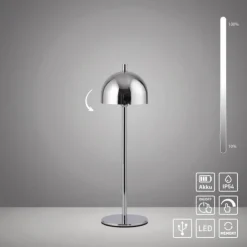 Schöner Wohnen-Kollektion LED Akku Tischleuchte BELLIS, chrom, aufladbar, USB-Ladekabel