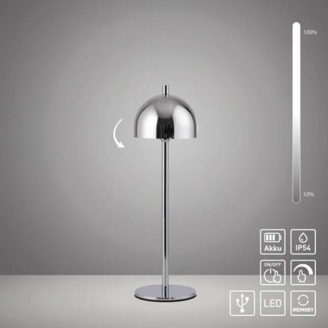 Schöner Wohnen-Kollektion LED Akku Tischleuchte BELLIS, chrom, aufladbar, USB-Ladekabel