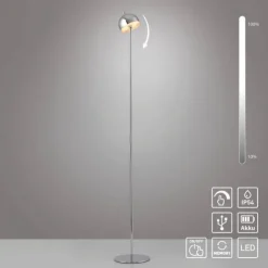 Schöner Wohnen-Kollektion LED Akku Stehleuchte BELLIES, chrom, aufladbar, USB-Ladekabel