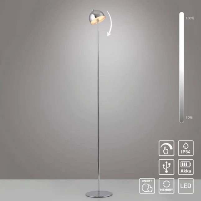 Schöner Wohnen-Kollektion LED Akku Stehleuchte BELLIES, chrom, aufladbar, USB-Ladekabel